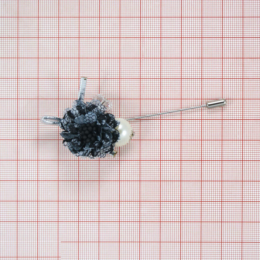 Булавка Виноград 5*10см никель, белый жемчуг, черный, серый, шт. Булавки