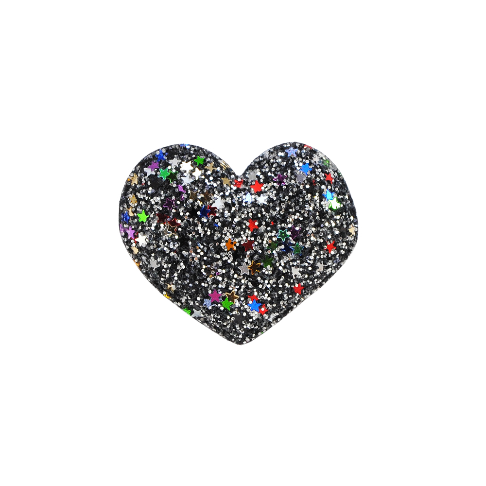 Нашивка глиттер Сердце, 4*5,3см, черная, разноцветный, шт. Аппликации Пришивные Глиттер