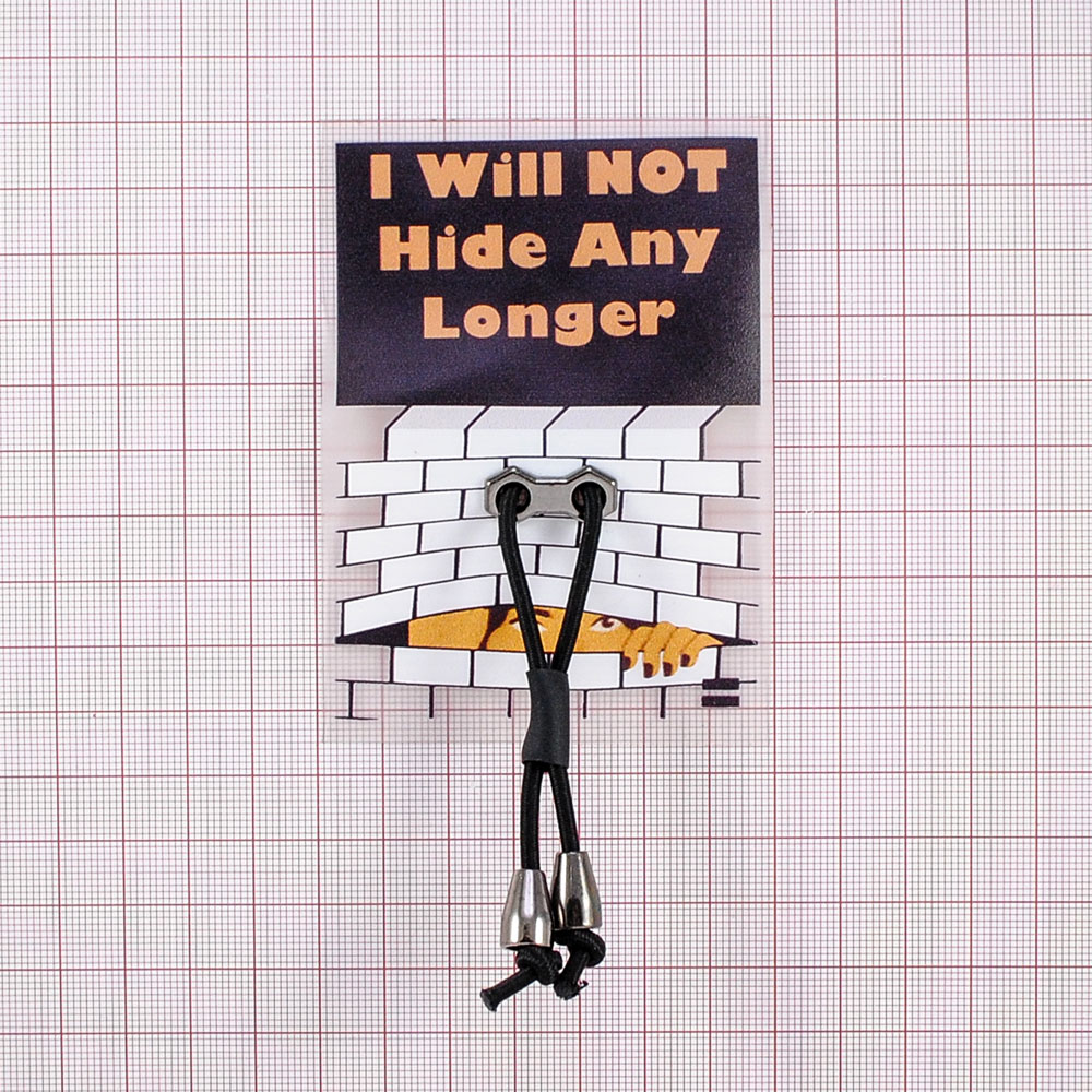 Лейба клеенка со шнурками I will not hide any long, 7*9.8см, черный, белый, оранжевый, прозрачный, никель, шт. Лейба Клеенка