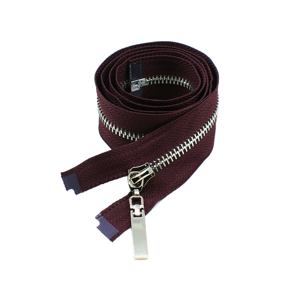 Змейка металлическая №5 85см, О/Е, Nickel и бордовая ткань, шт. Змейка Металл