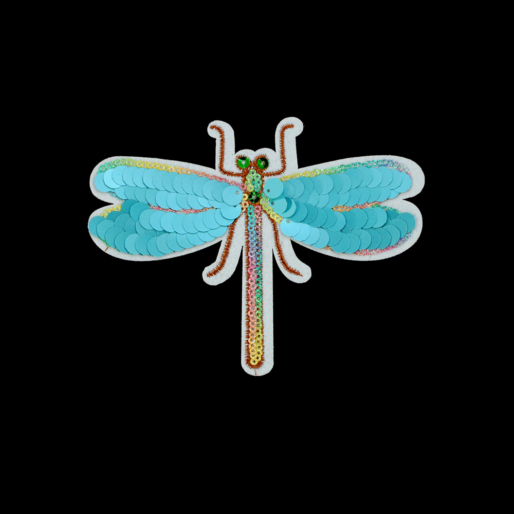 Аппликация клеевая пайетки Стрекоза 11*14см, белый, голубой, коричневый, зеленый, желтый, розовый, шт. Аппликации клеевые Пайетки