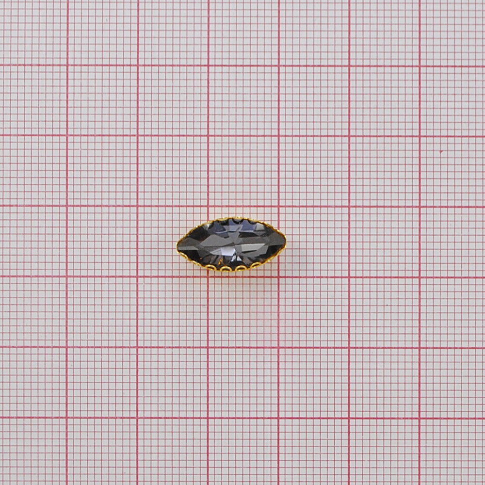 Стразы пришивные в металле, лодка, оправа,  7*15мм, black diamond, шт. Стразы пришивные в металле