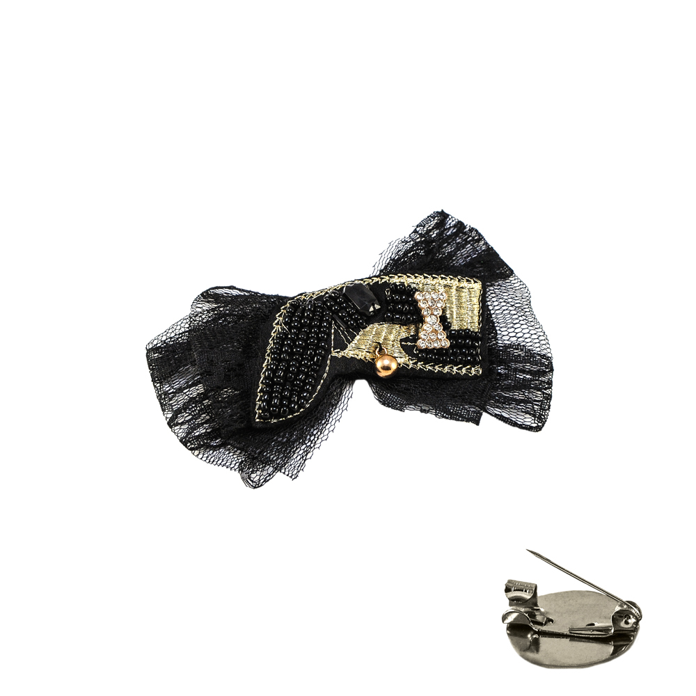 Аппликация декор №159 Бант черн. сетка, черн. флиз., черн. бисер, бант камни, зол. шарик. Аппликация Декор