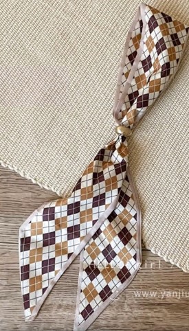 Шарф тканевый, клетка, 88см, бордовый, белый, коричневый, шт. Украшения