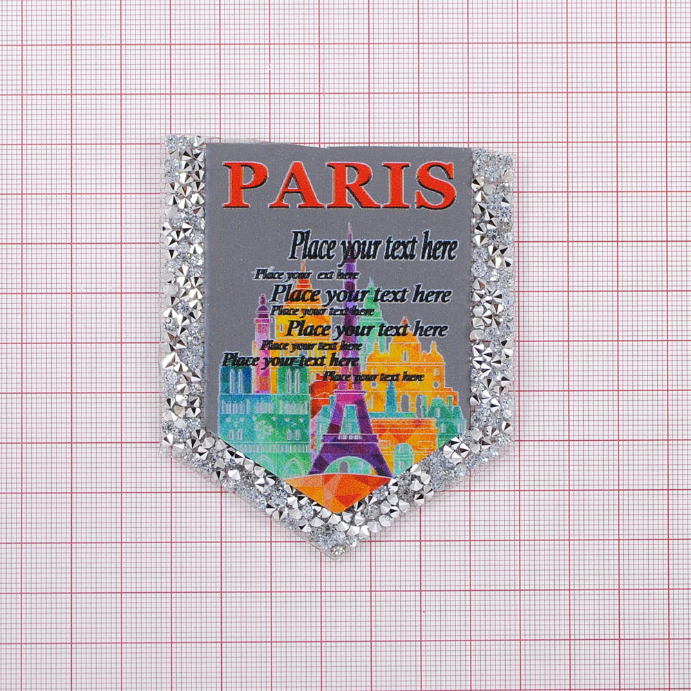 Аппликация клеевая, стразы гречка, Карман Paris, 8,5*7см, белый, черный, красный, серый, шт. Аппликации клеевые Стразы комб.