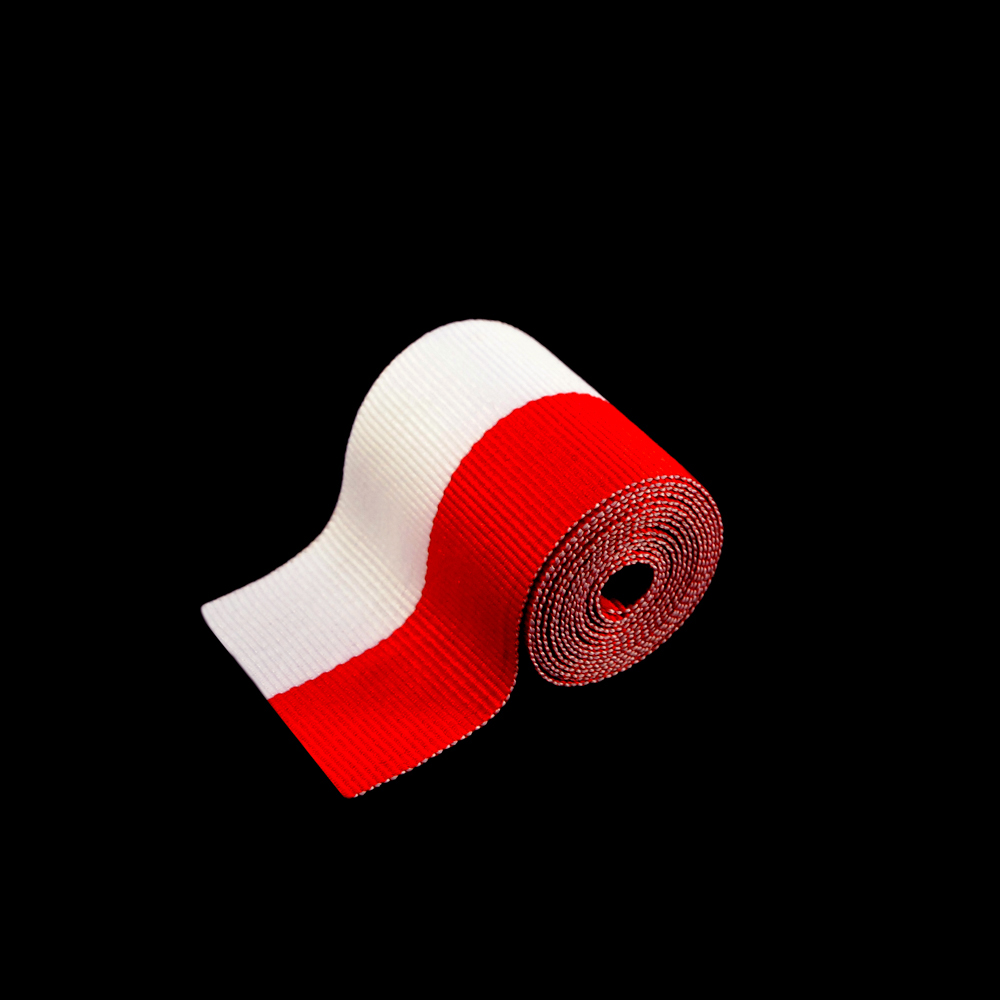 Тесьма тканевая пришивная Полосы 3,8см, белый, красный,  50ярд. Тесьма