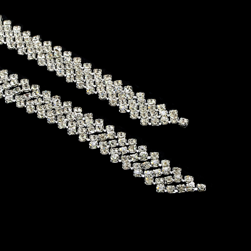 Тесьма стразы Лесенка, 1.6см, никель, белый, ярд. Тесьма из страз