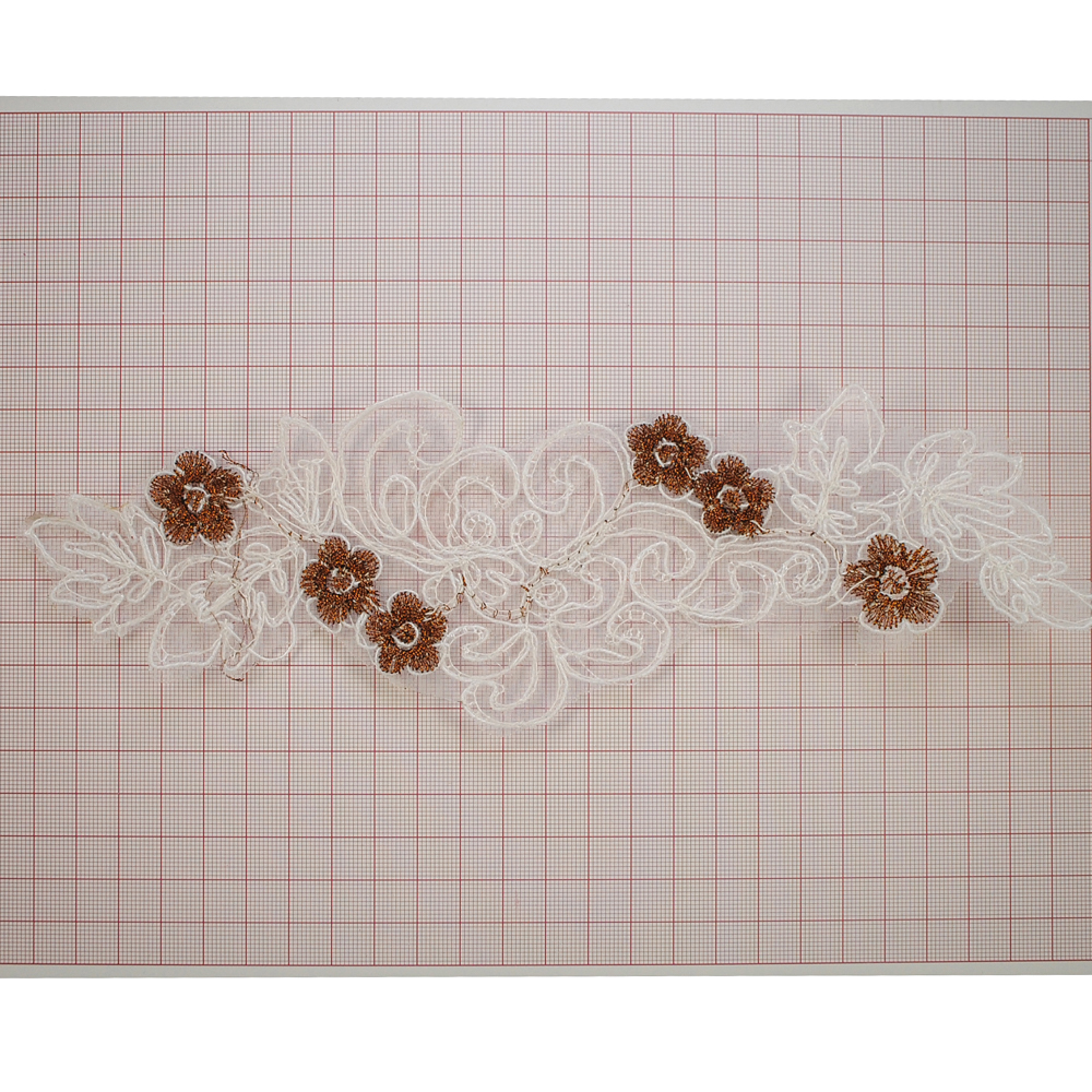 Отделка сетка SM-211, 24см, белая вышивка, коричневые цветы. Отделка Разное
