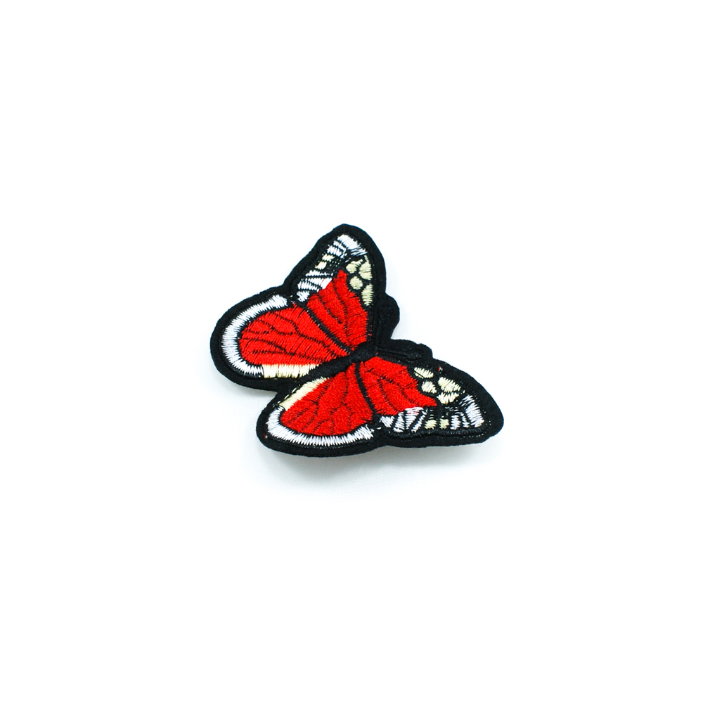 Нашивка тканевая Бабочка красные крылья 7*5см красный, белый, черный, шт. Нашивка Вышивка