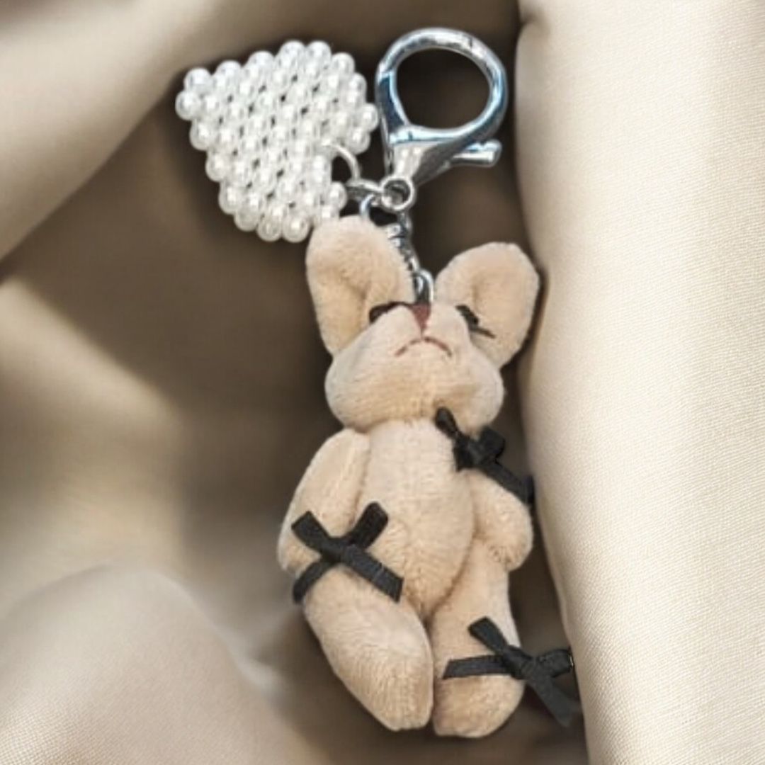 Брелок Заяц, 5*8,3см, никель, бежевый, черный, жемчуг, шт. Подвески