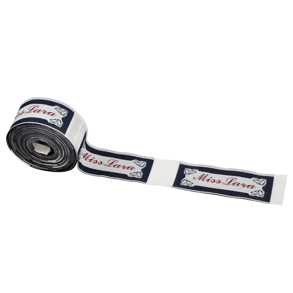 Этикетка тканевая вышитая Miss Jara черно-белая 2,5см . Вышивка / этикетка тканевая