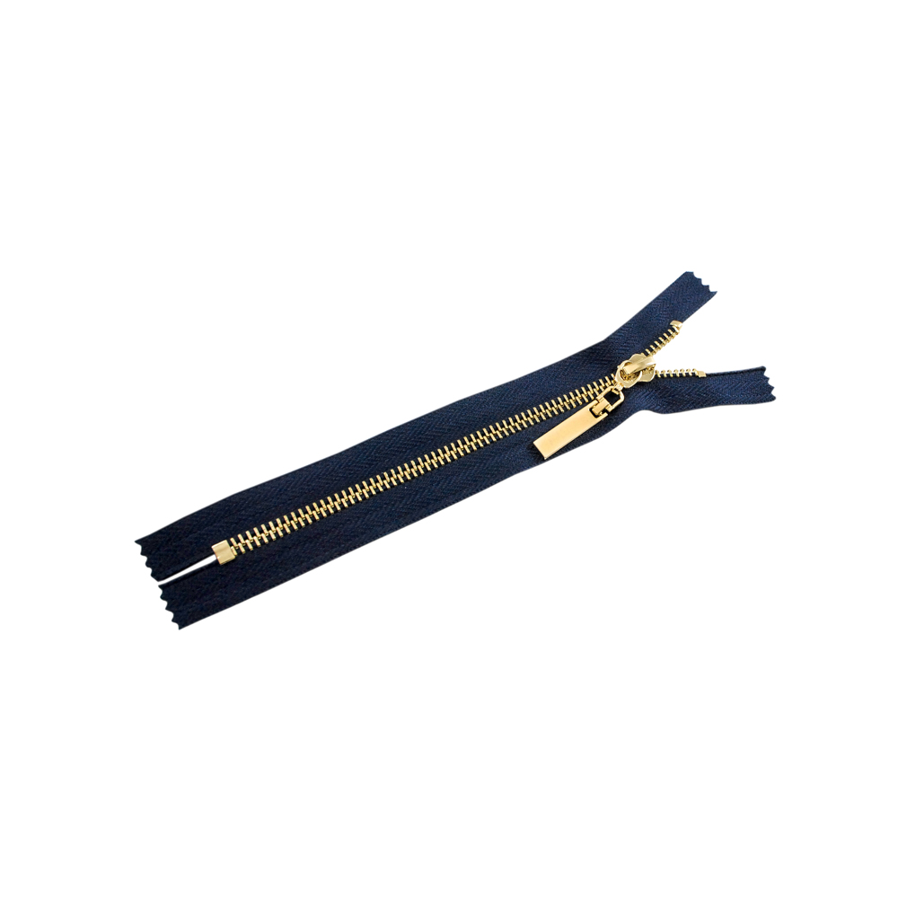 Змейка металлическая  №5 18см С/Е GOLD, синяя ткань, односторонняя, шт. Змейка Металл