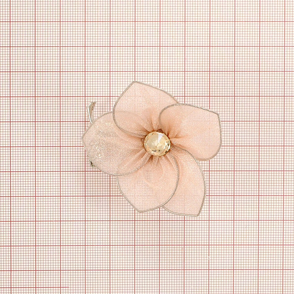 Брошь Цветок, никель, светло-розовые и белые камни, шт. Броши