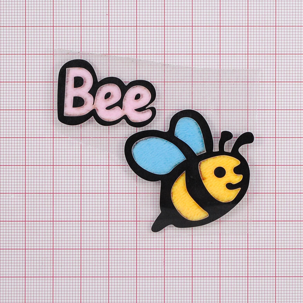 Термоаппликация тканевая Пчелка Bee, 7*6см, желтый, черный, розовый, голубой, шт. Аппликации клеевые Тканевые