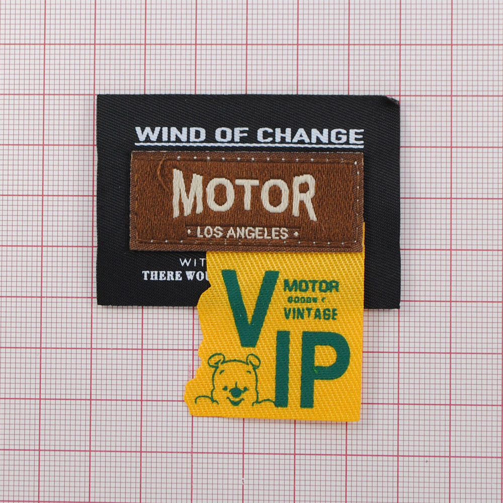 Лейба ткань Motor VIP, 5,9*4см (6,3см с флажком), чёрн., коричн., желт., зел., шт. Лейба Ткань