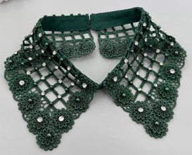 Воротник с цветами и белыми камнями, зеленый, шт. Воротники