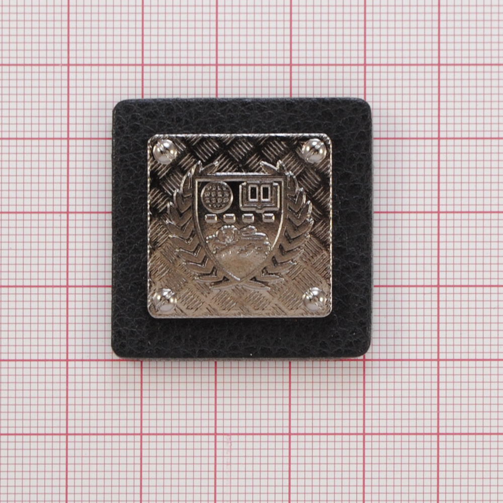 Лейба кожзам и металл Герб, 3,5*3,5см, черный, блек никель, шт. Лейба Кожзам