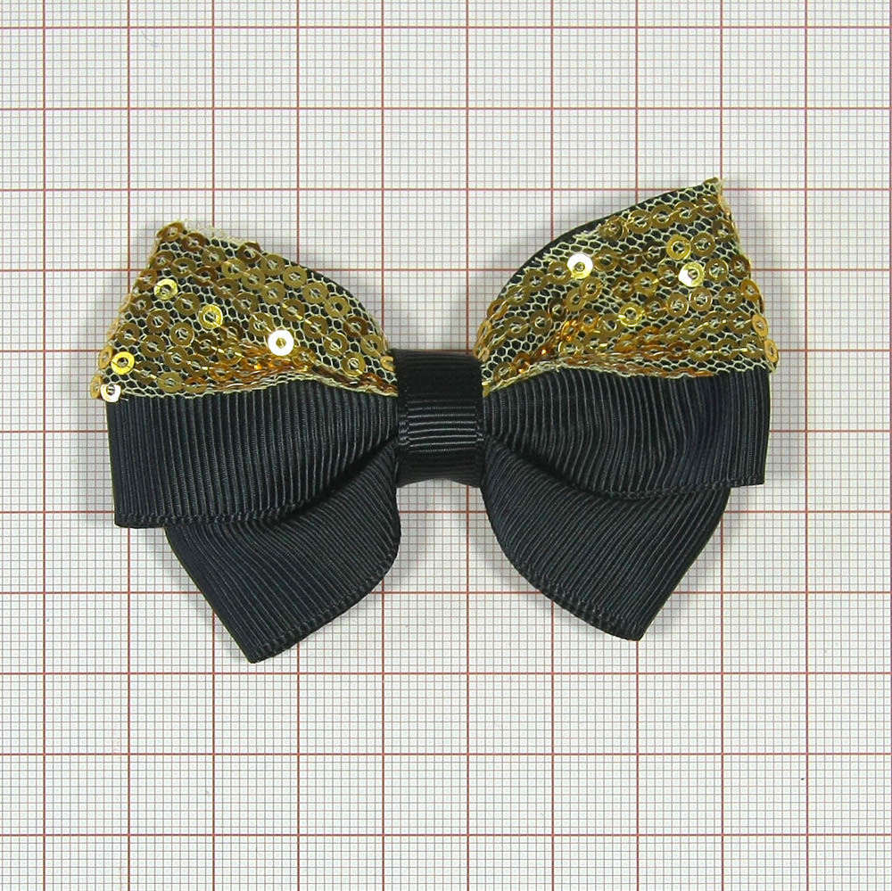 Аппликация декор обувная SAF0124 5*7см черный бантик, золот. пайетки, шт. Аппликации Пришивные Цветы Банты