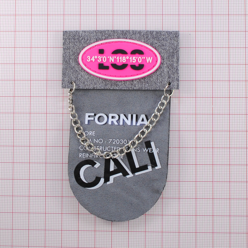 Лейба рез. и кожзам Fornia, 7*3,5см (язычок 8см), сер., роз., чёрн., бел., флажок ткань, цепь, шт. Лейба Резина