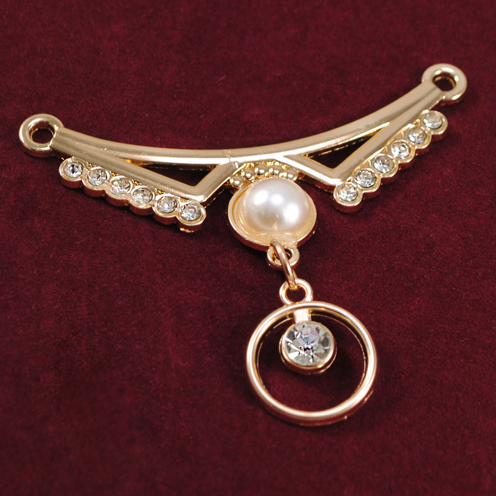 Перетяжка металл Воротник с жемч., 6,5*6см GOLD, камень diamond, подвеска, шт. Перетяжка металл со стразами