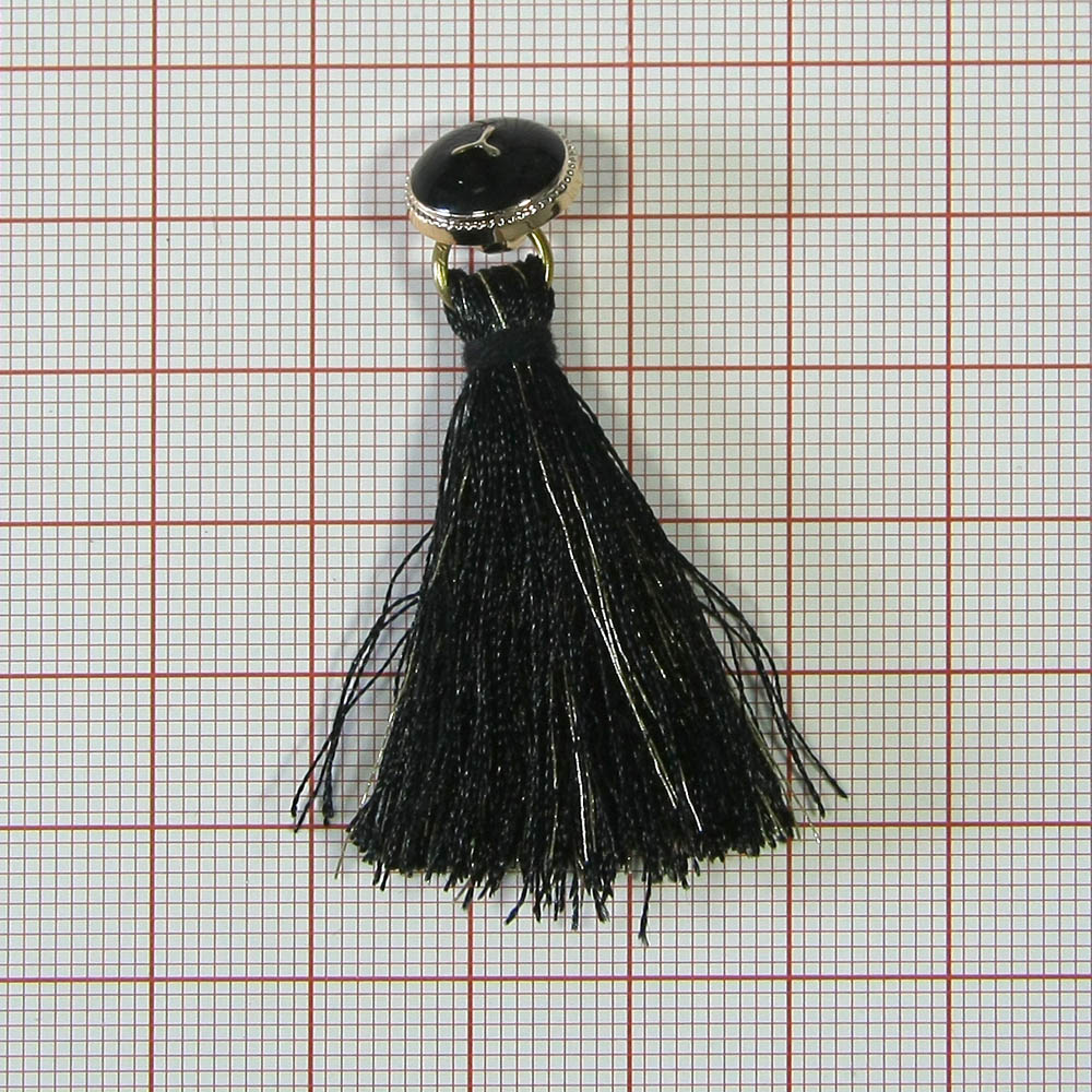 Брошь Кисточка Кнопка Y 35*55мм черная, люрекс золото, шт. Броши