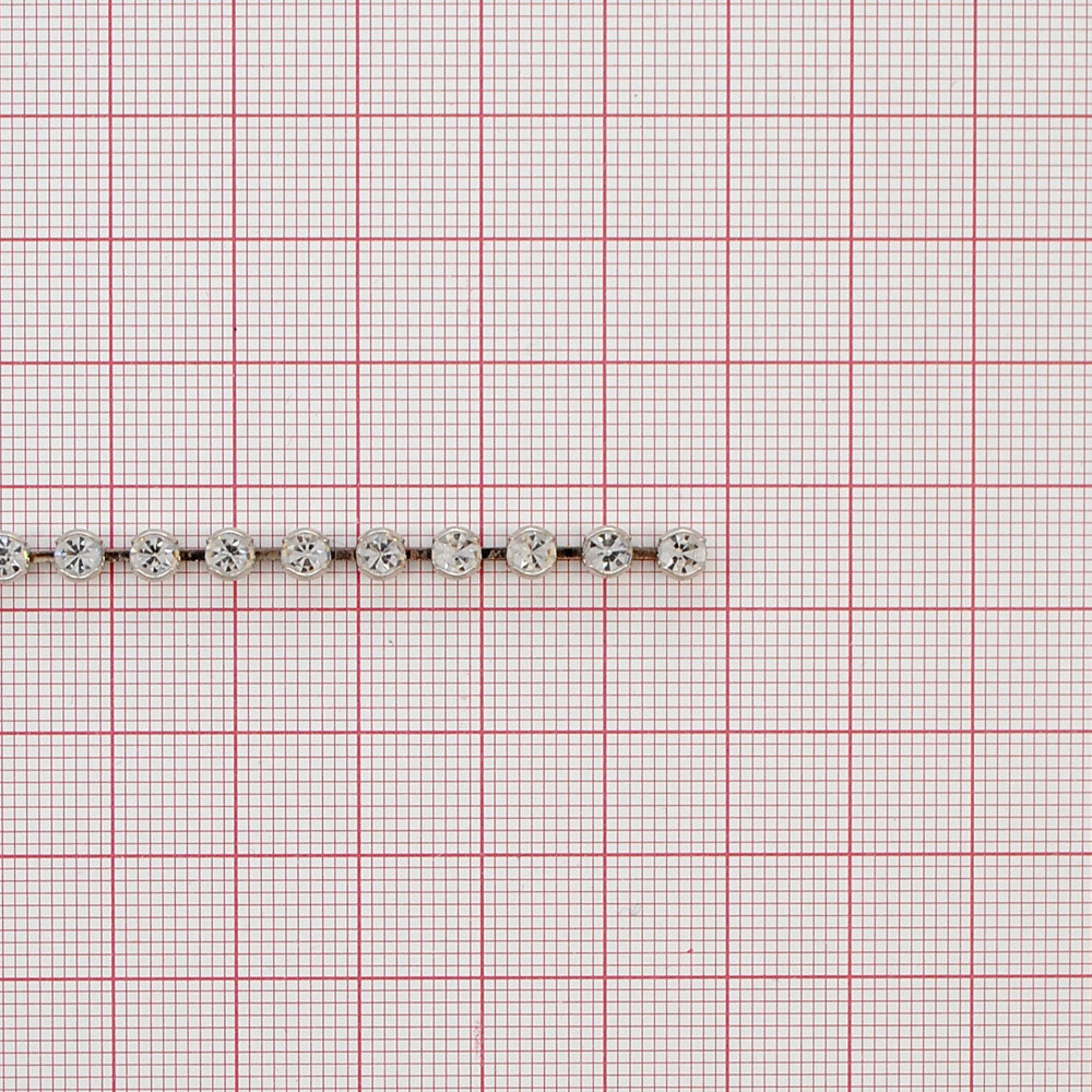 Тесьма стразы SS16 никель, белые камни, ярд. Тесьма из страз