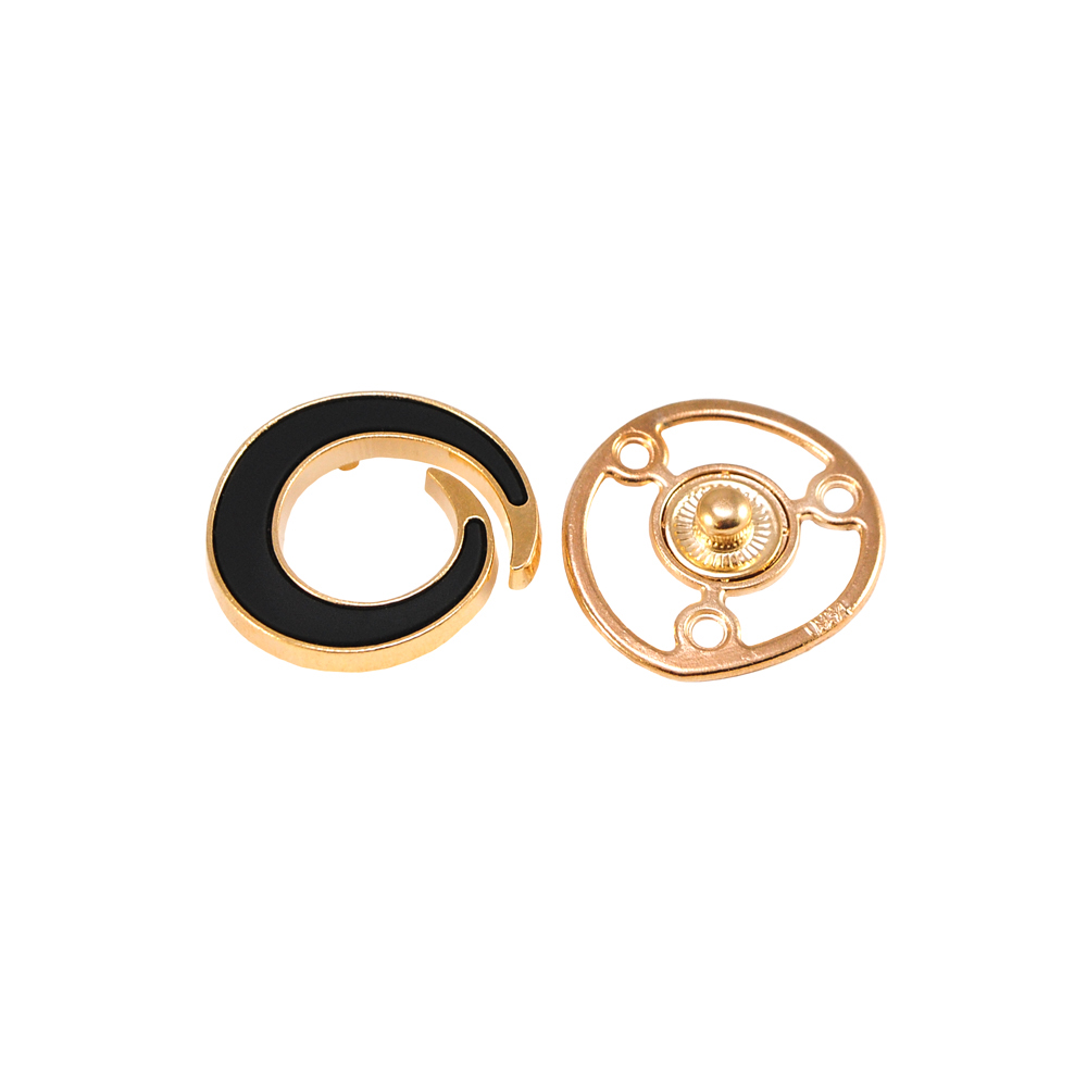 Кнопка металл круглая спираль, 25*28мм, золото и черный, шт. . Кнопка металл
