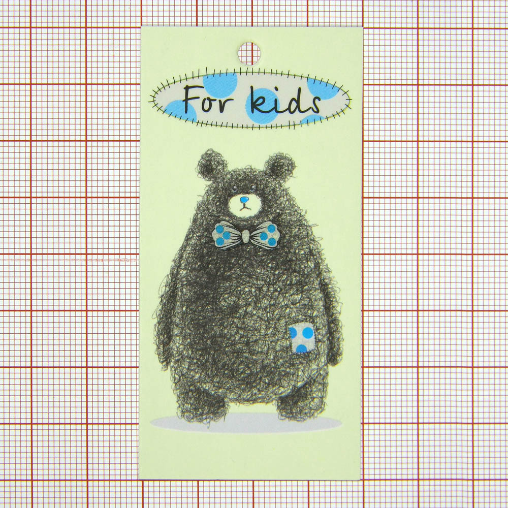 Этикетка бумажная FOR KIDS 40*80мм Мишка в бабочке. Этикетка бумага
