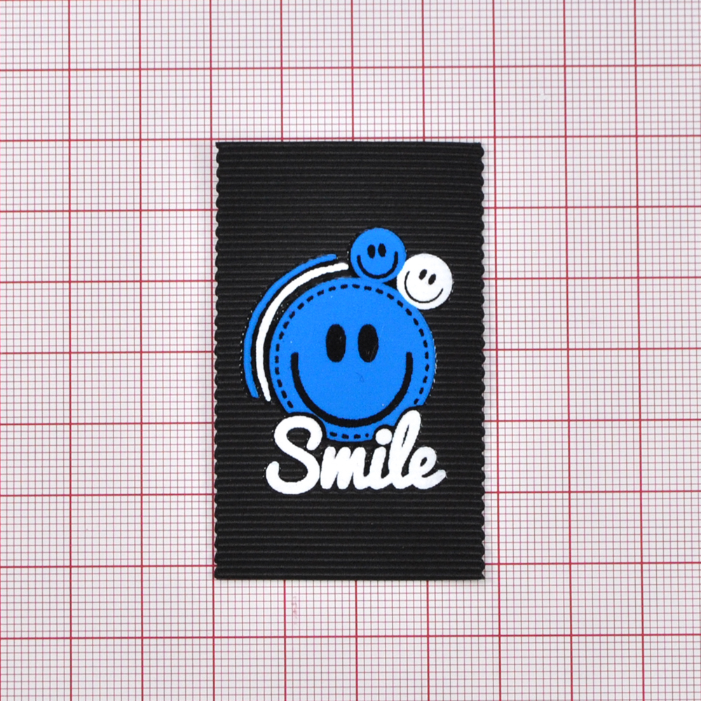 Лейба ткань Smile, 3,7*6см, черный, белый, голубой, шт. Лейба Ткань