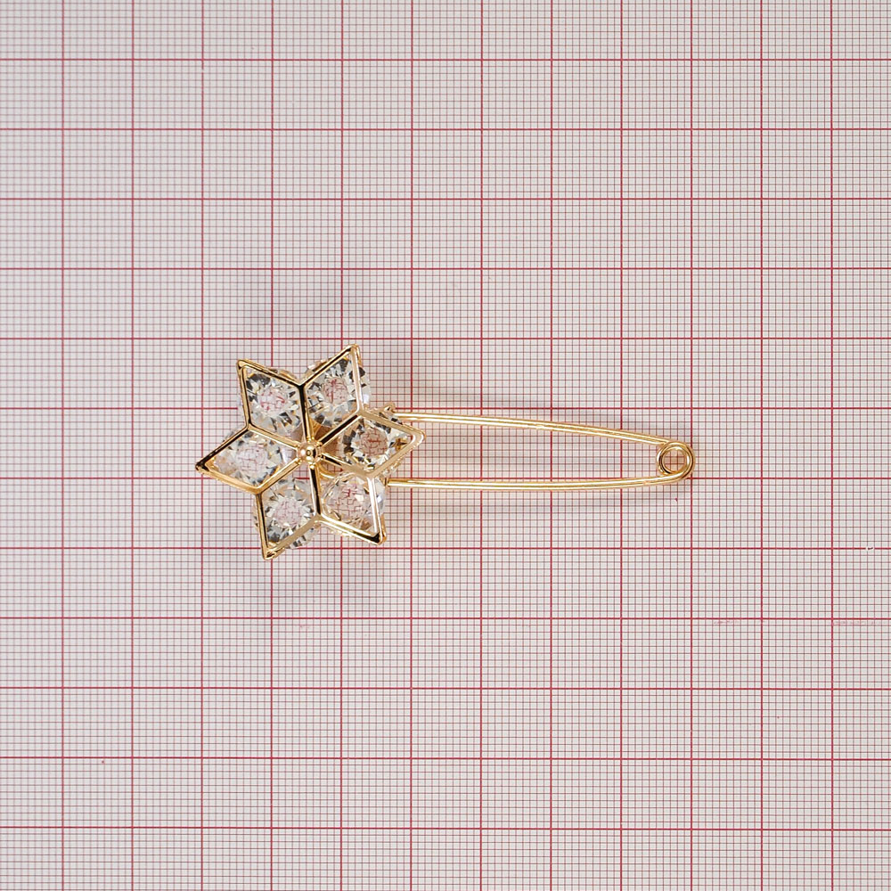 Булавка металлическая с камнями, 7*3см золото, белый, шт. Булавки