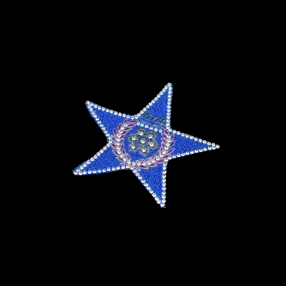 Аппликация клеевая стразы и стеклянная крошка Звезда со снежинкой 8*8см черный, бордовый, белые камни, шт. Аппликации клеевые Стразы