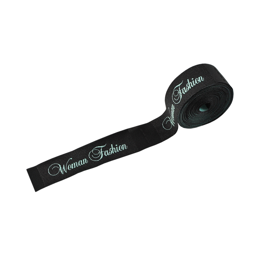 Этикетка тканевая вышивка Woman Fashion №2  1,8 см  черная, голубой лого, шт. Вышивка / этикетка тканевая