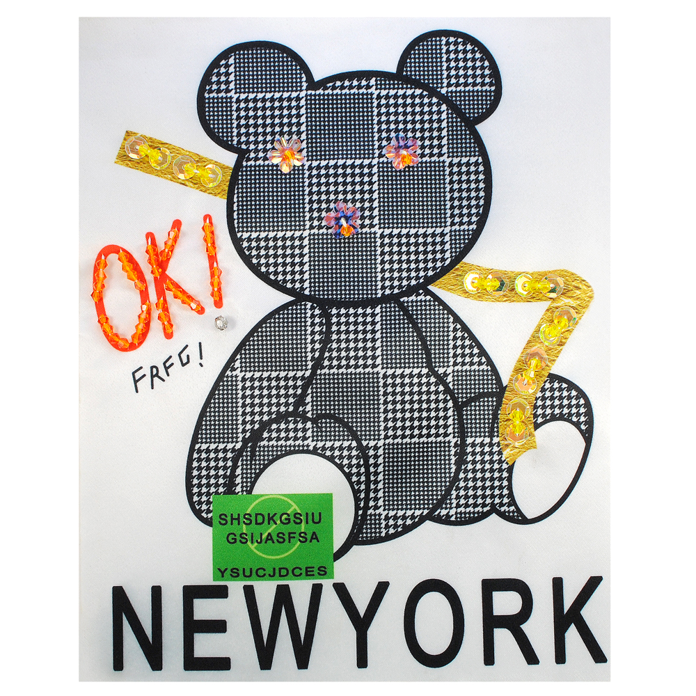 Аппликация тканевая NEW YORK, 24*19 см, черный, красный, зеленый, серый, желтый, камни, пайетки, шт. Аппликации Пришивные Ткань, Органза