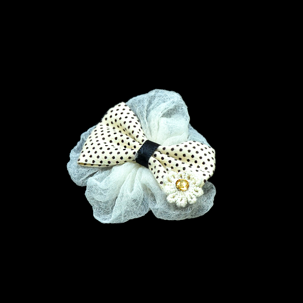 Аппликация декор №193 беж ЦВЕТОК, бантик Горошек, 5,5см . Аппликация Декор