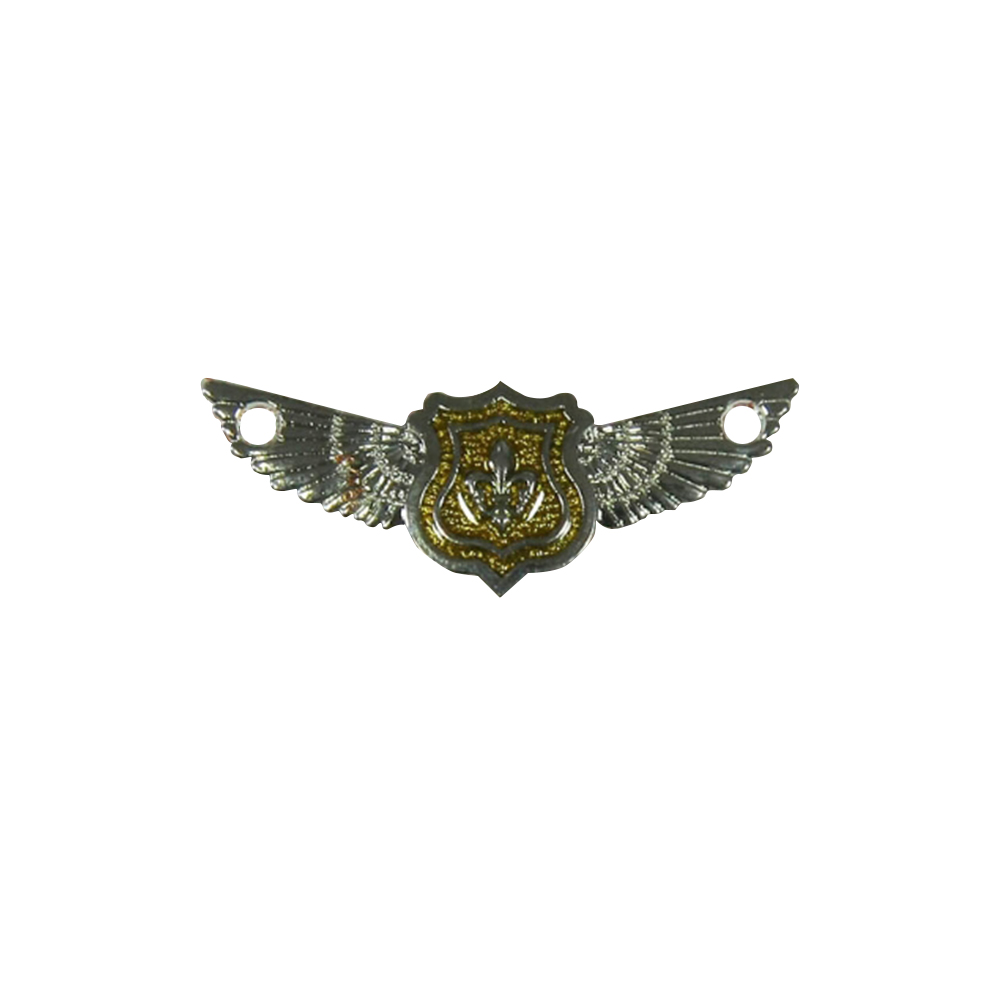 Лейба металл Герб с лилией и крыльями 30*11мм пришивная, NIKEL, желтый клей. Лейба Металл