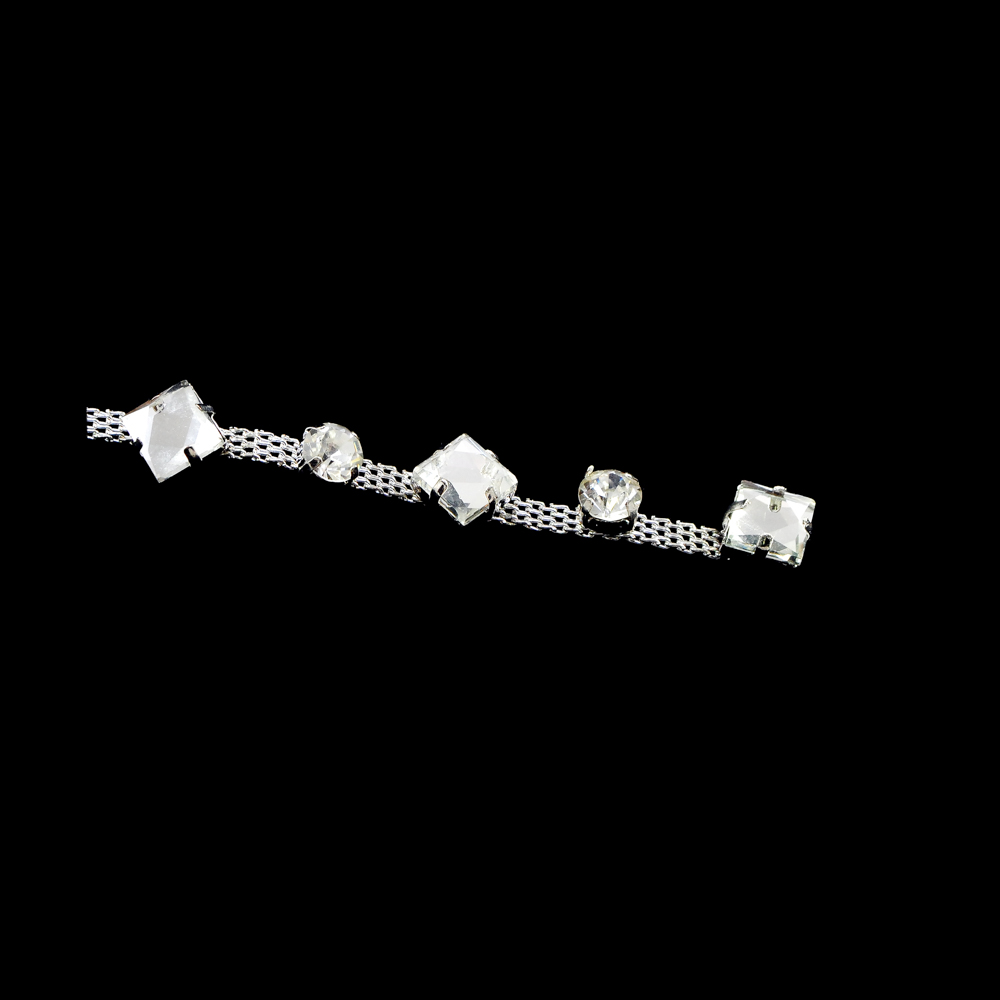 Декор металлический Цепочка со стразами 1 ряд, 1,5см, серебро, crystal, ярд. Декор Металл Пришивной