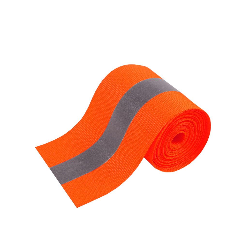 Тесьма светоотражающая горизонтальные полосы, 5см, оранжевый, серебряный, ярд. Тесьма