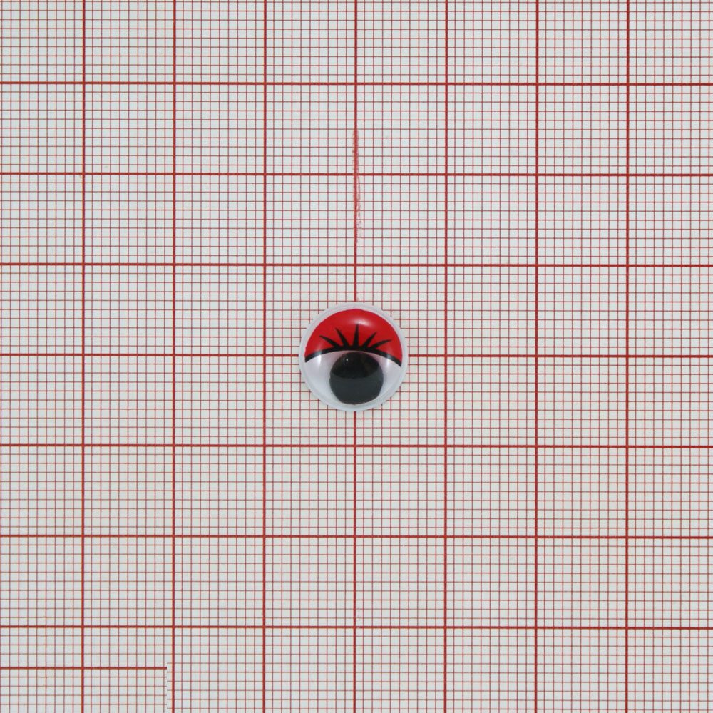 Глаз F-06, 8мм, белый, красные реснички, подвижный черный зрачок, 1тыс.шт. Глазики F