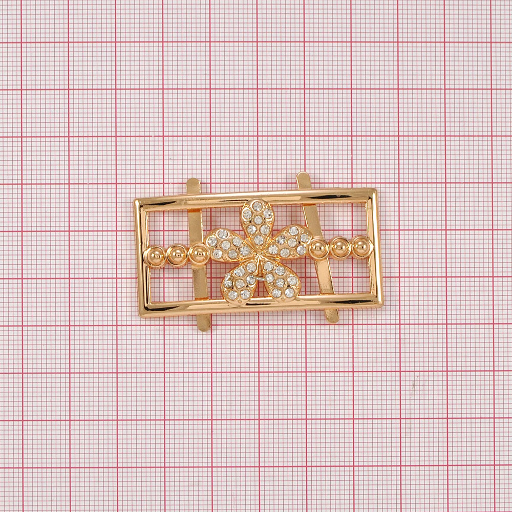 Краб металл Цветок в оправе 50*25мм GOLD, белые камни, шт. Крабы Металл Цветы, Жуки