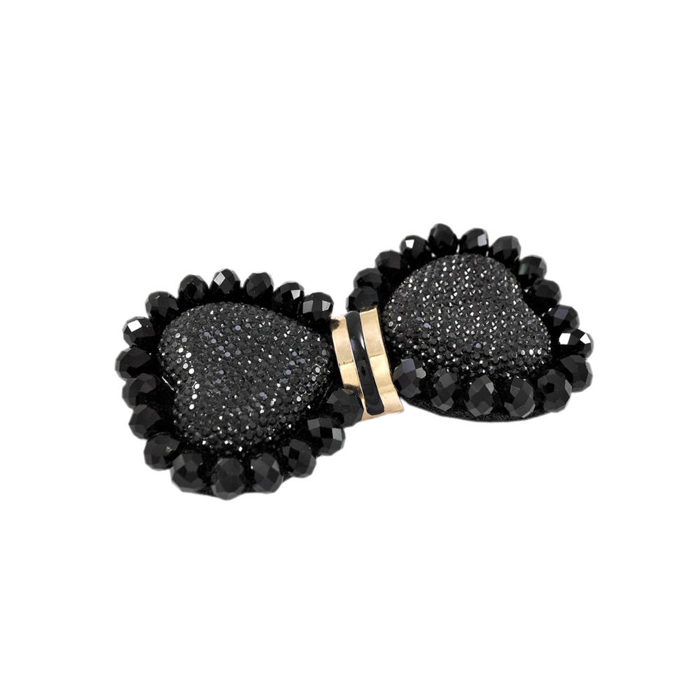 Аппликация декор обувная F-5534 Два сердца черные камни, GOLD перетяжка, шт. Аппликации Пришивные Обувные