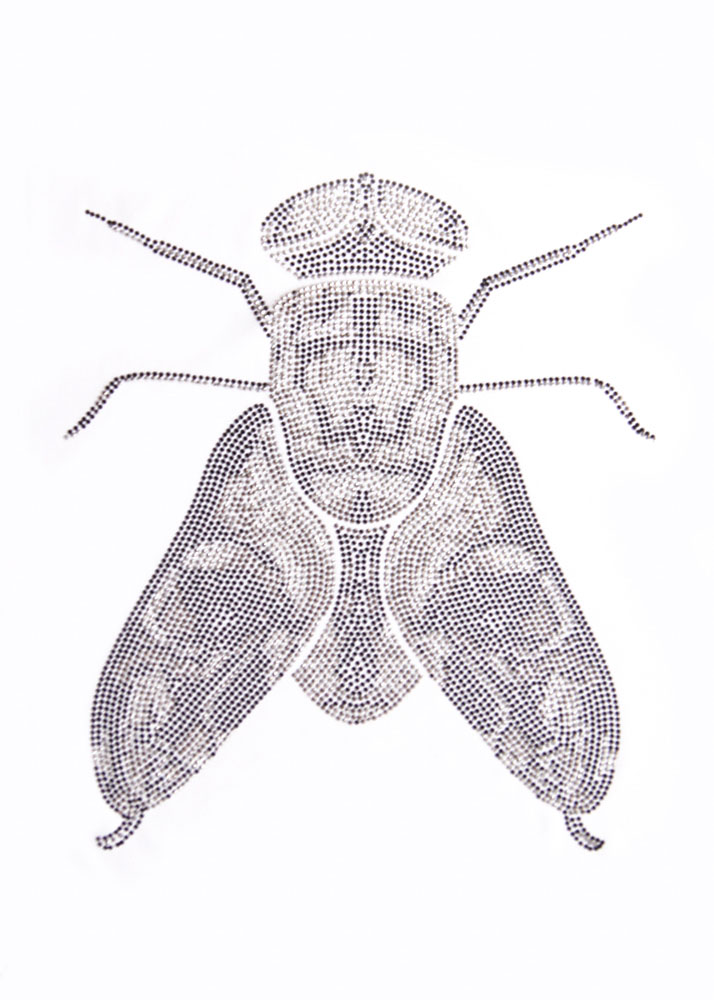 Аппликация клеевая стразы Муха 26*31см белые и черные камни, шт. Аппликации клеевые Стразы комб.