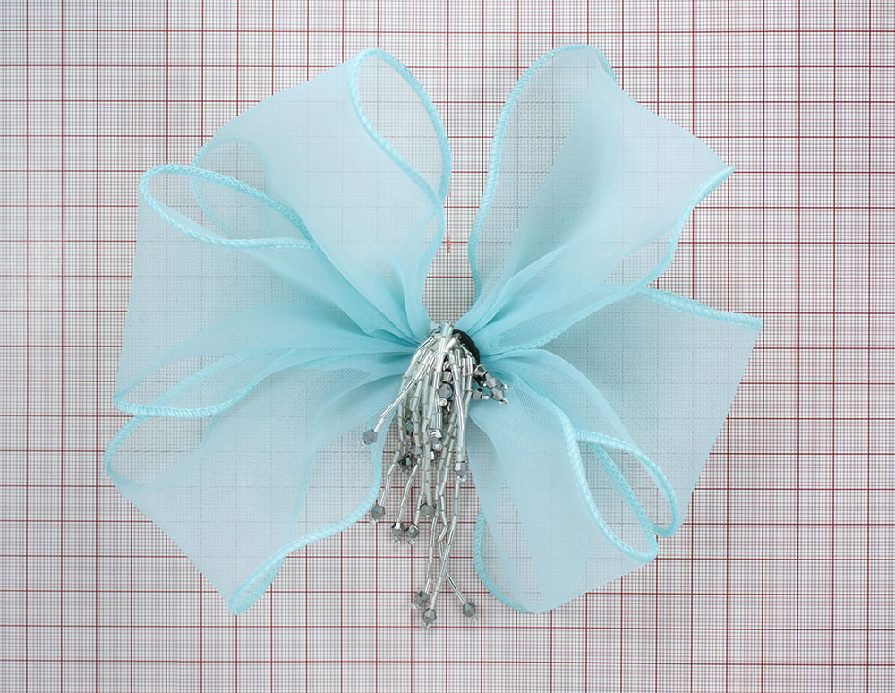 Аппликация декор Бант шифоновый 4 бирюзовый 19*18см. Аппликации Пришивные Цветы Банты