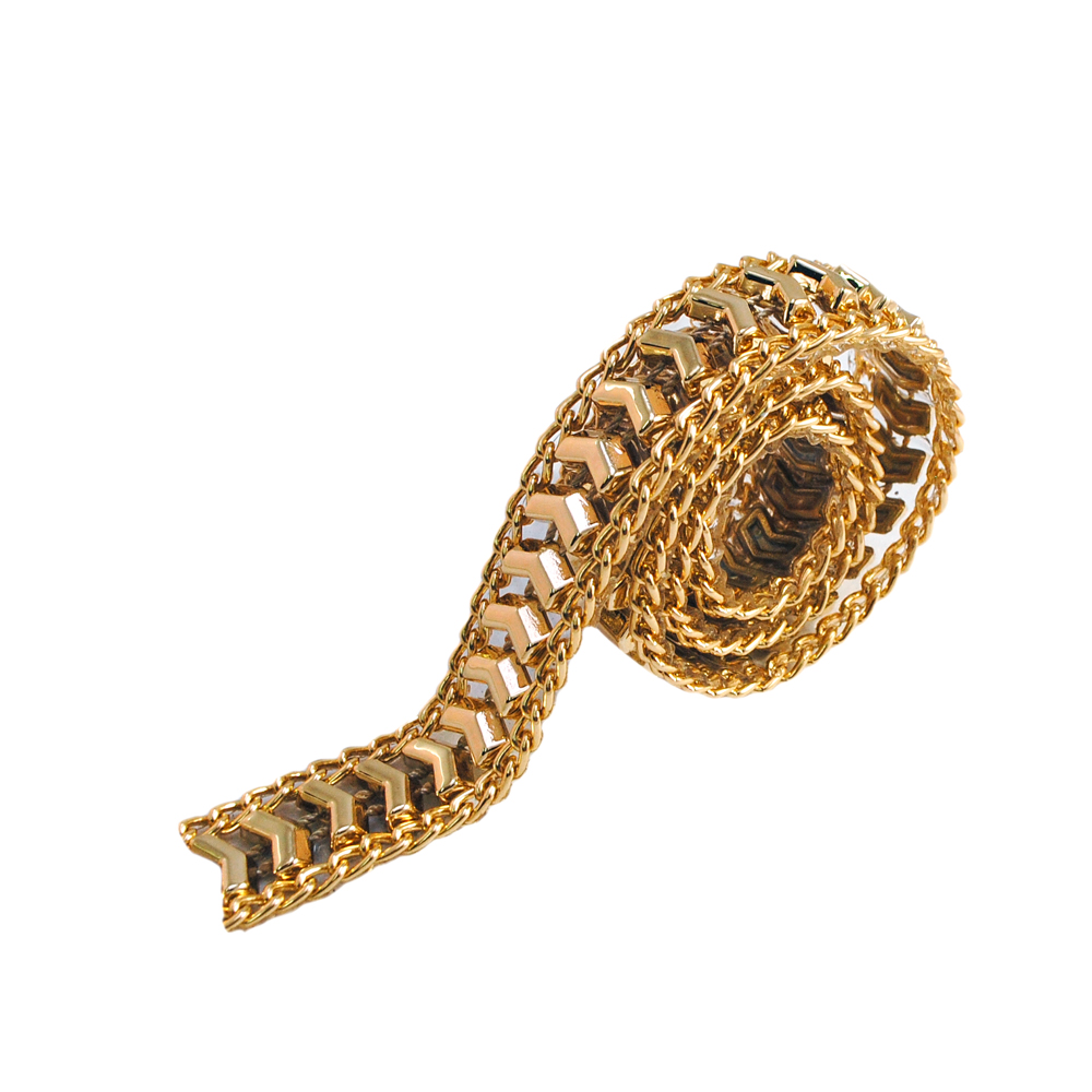 Тесьма стразы клеевые Указатель 15мм цепь GOLD, ярд. Тесьма из страз