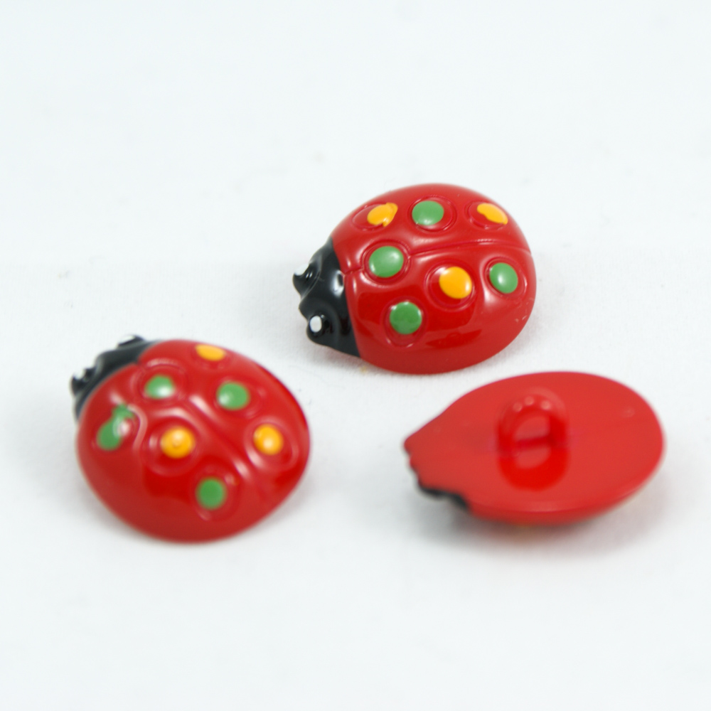 Пуговица детская CD-097 Божья коровка красная, зеленая, желтая 17,8мм, шт. Пуговица Детская