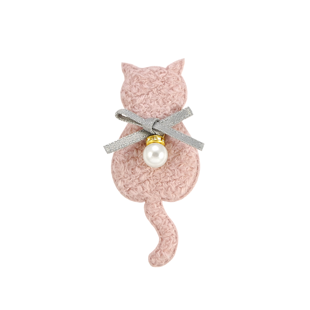 Аппликация тканевая пришивная детская Кот с бантом, 3*6,5см, розовый,серый, жемчуг, шт. Нашивка Детская