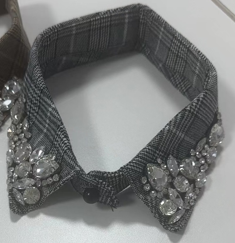 Воротник декор, в клетку, камни серые, серый, шт. Воротники