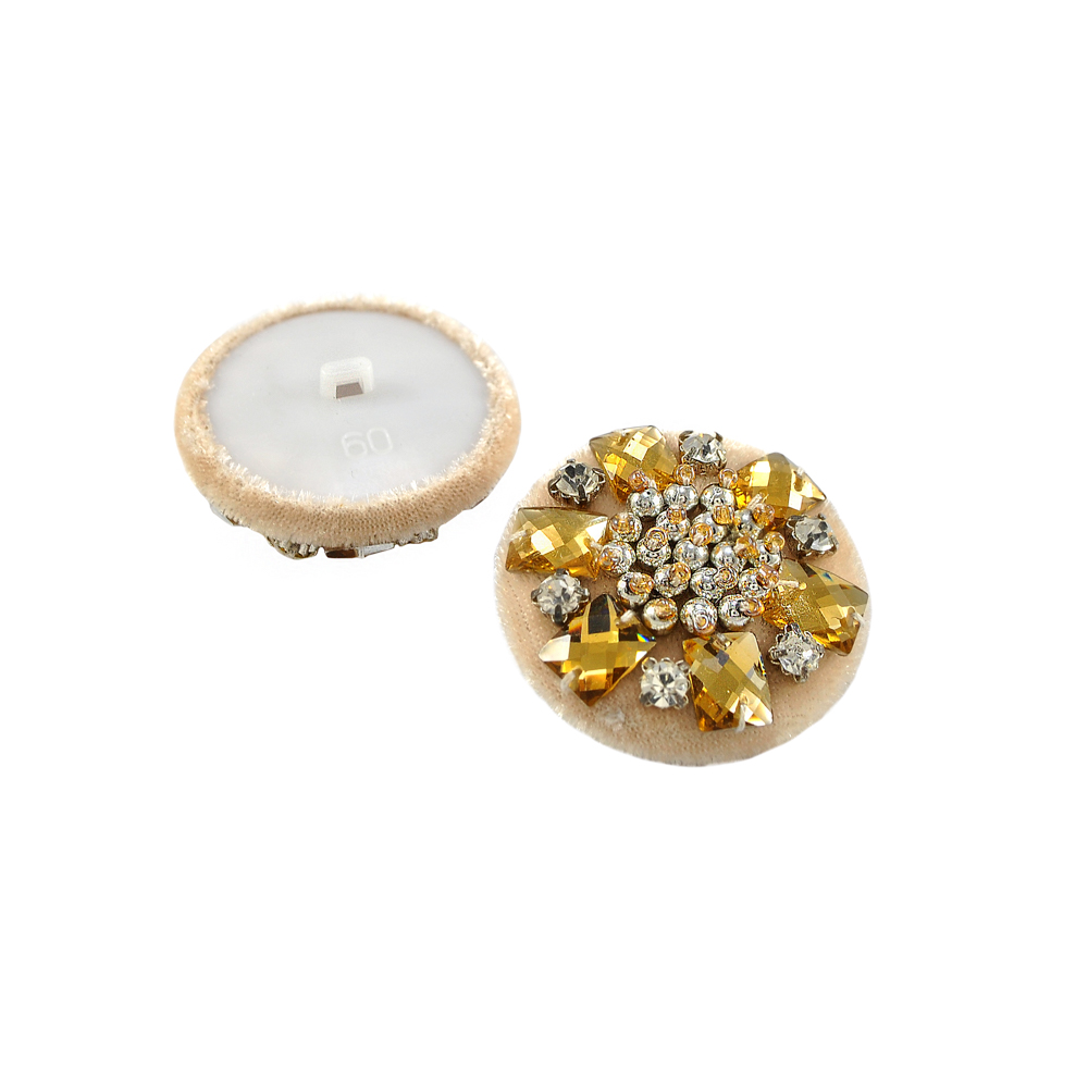 Пуговица декор Торт 4см бежевая, серебристые бусины, желтые и белые камни, шт. Пуговица Декор