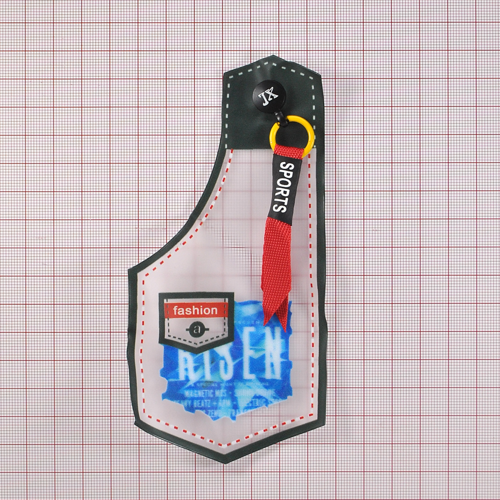 Лейба клеенка с красной подвеской SPORTS, 7*14,5см, синий,  черный, белый, желтый, зеленый, шт. Лейба Клеенка