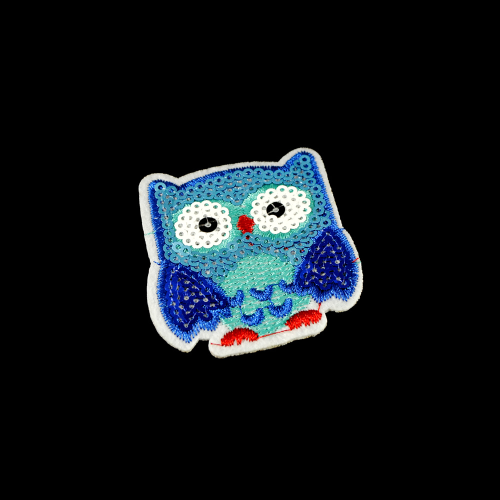 Аппликация клеевая пайетки Сова 5,5*6см синий, зеленый, красный, черный, белый, шт. Аппликации клеевые Пайетки