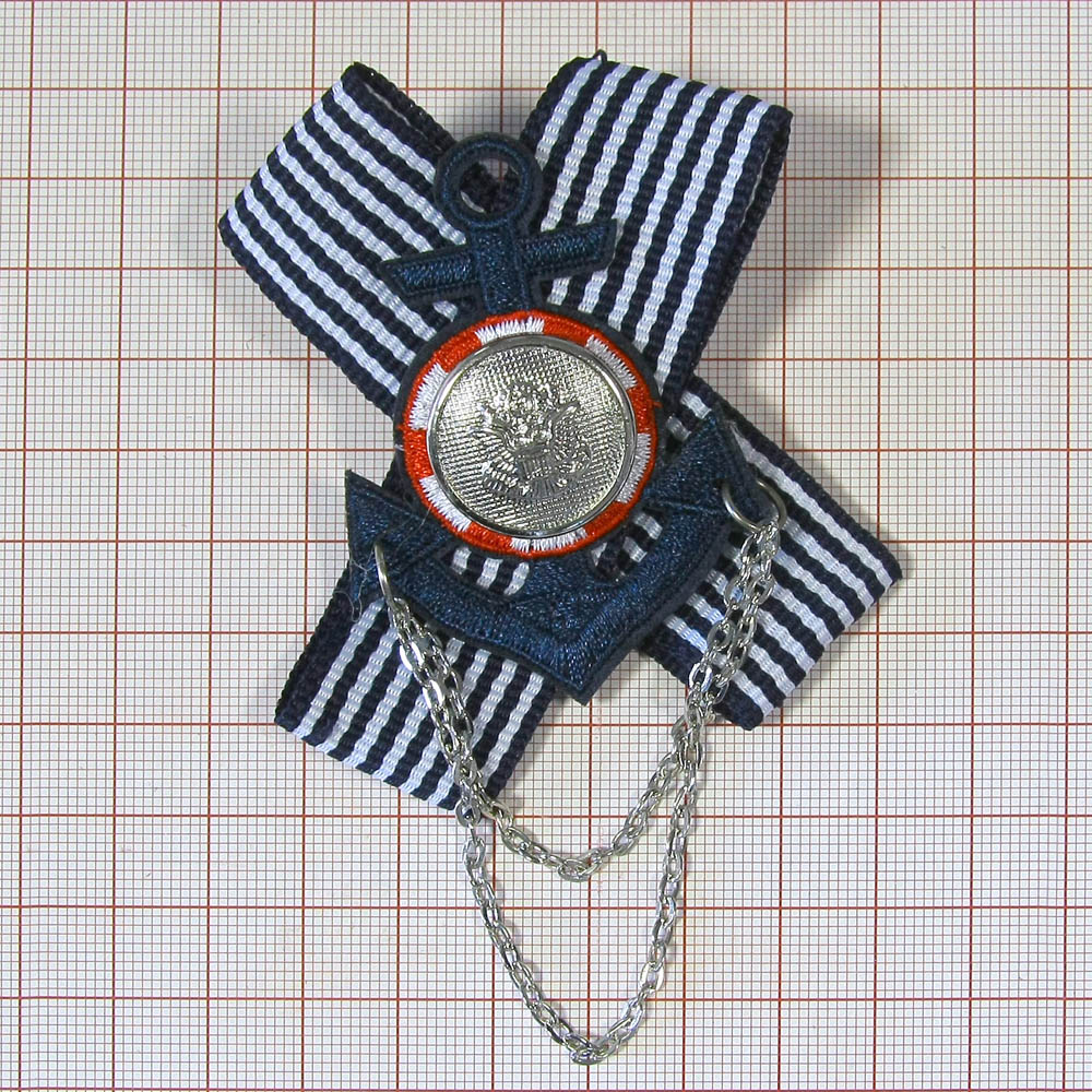 Брошь № 11 синий якорь, полосатые ленты, цепи, шт. Броши